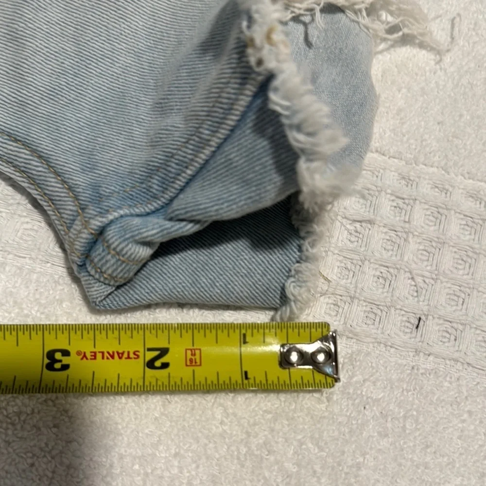 Blue High-Waisted Distressed Jean Shorts - Picture 5 of 7